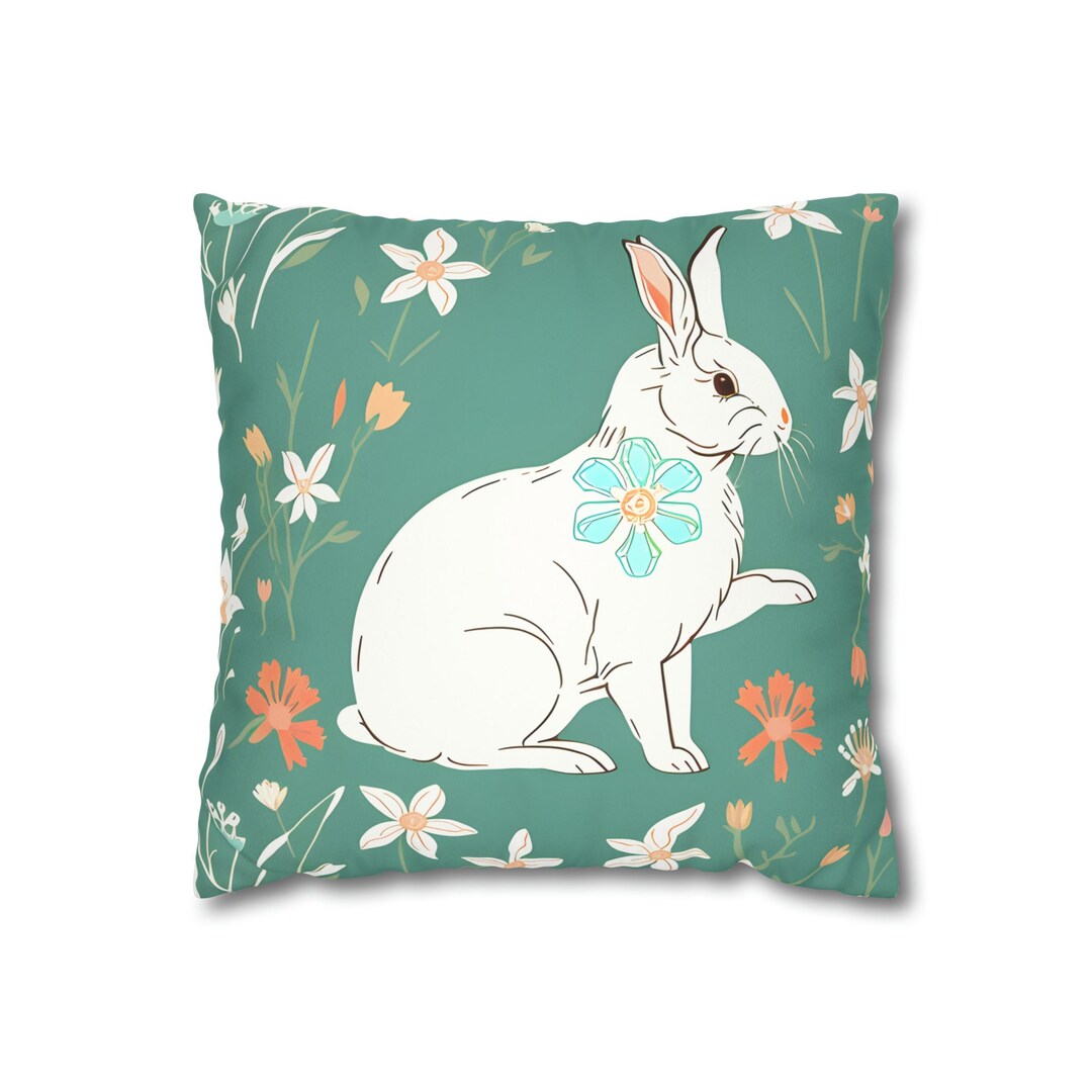 Aqua Cottagecore Rabbit Pillow Cover William Morris Inspired Etsy