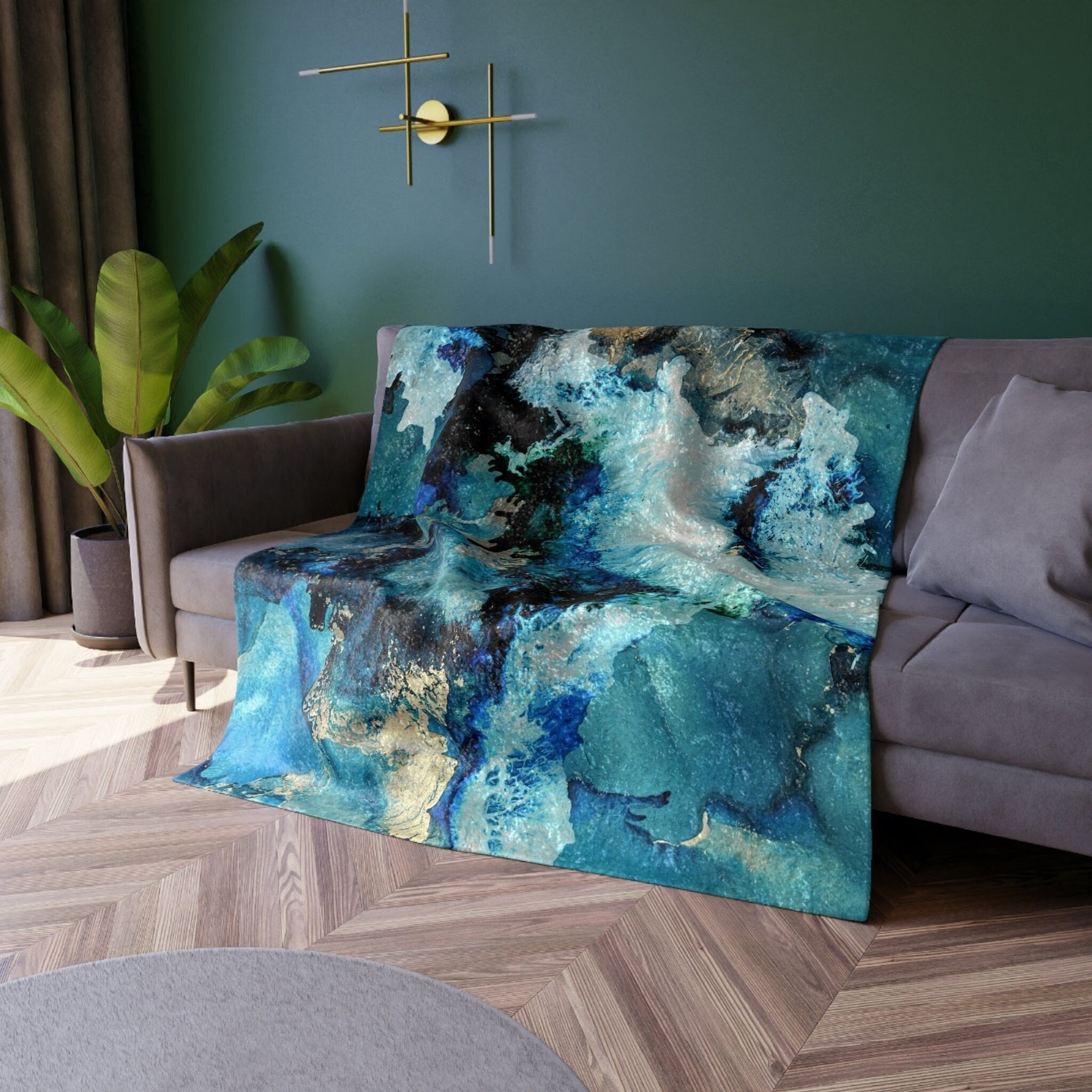 Original Art Blue Crushed Velvet Blanket 