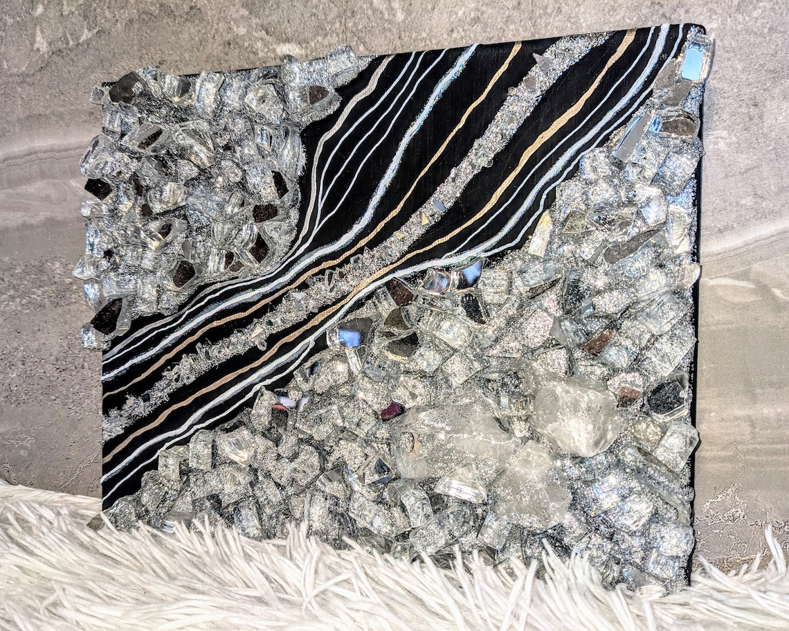 Mini Geode Art Desk and Shelf Decor Small Black Agate Etsy