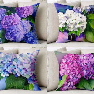Aquarell Hyrangeas Dekokissenbezug Blumen Kissenbezug Lila Blumen Sham Floral Kissenbezug Natur Hortensie Cottagecore Art