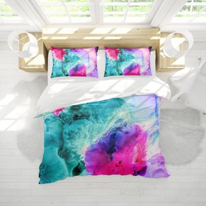 Colorful Abstract Art Comforter, All Season Comforter, Ocean Bedding, Twin, Queen and King Sizes, Original Art Bedspread, Artwork Blanket