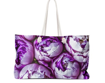 Purple Peony Weekender Bag, Peony Weekender Bag, Purple Weekender Bag, Peony Overnight Bag, Purple Overnight Bag, Weekender Bag