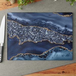Blue Agate Cutting Board, Blue Cutting Board, Agate Cutting Board, Marbled Cutting Board, Glass Cutting Board, Art Cutting Board
