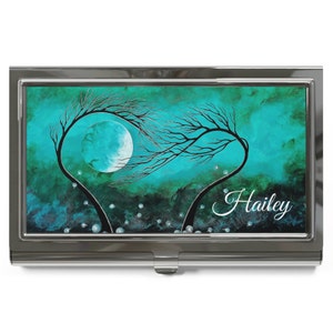 Titular de la tarjeta de visita del árbol de arte abstracto / Caso del titular de la tarjeta de visita del arte del bosque de árboles verdes originales / Caso del titular personalizado del nombre personalizado