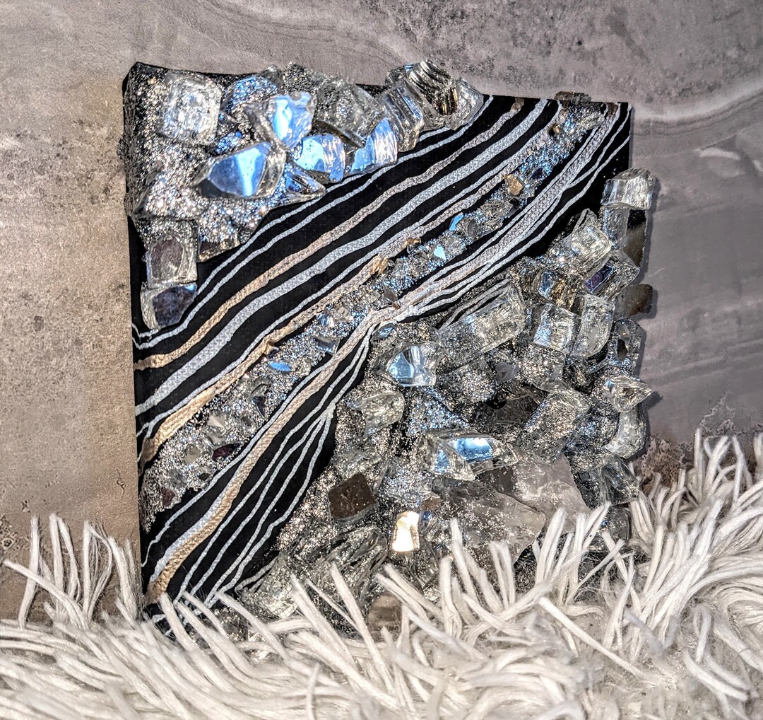 Mini Geode Art Desk and Shelf Decor Black Agate Artwork Etsy