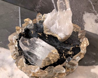 Quartz Crystal Business Card Holder | Custom Phone Stand Gem Resin Glitter Office Supplies | Agate Geode Business Card Phone Holder