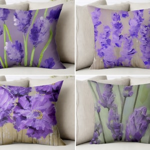 Lavender Floral Throw Pillow Cover Trendy Light Purple Flower Pillowcase Trend Abstract Painting Sham Cushion Case Covers Flowers Art