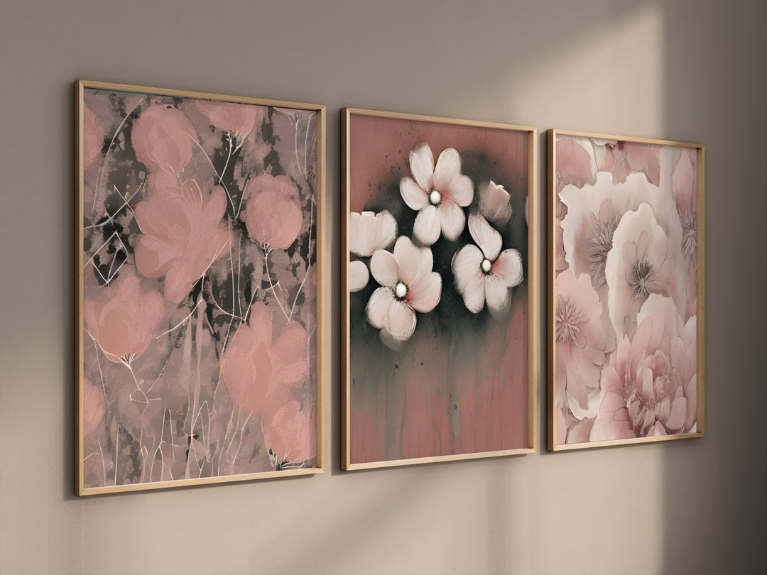 Blush Floral Wall Art Set of 3 Pink Prints Home Decor Flower Flowers ...