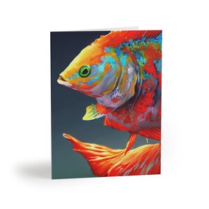 Cartes de vœux (8, 16 et 24 pièces), Cartes de vœux de poisson, Cartes de notes de poisson, Cartes de notes de poisson, Papeterie orange, Cartes de notes orange