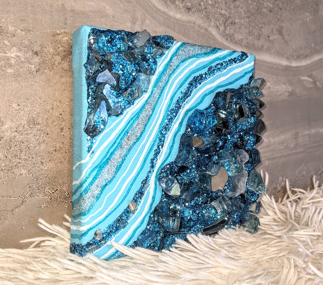 Mini Geode Art Desk and Shelf Decor Turquoise Agate Artwork Etsy