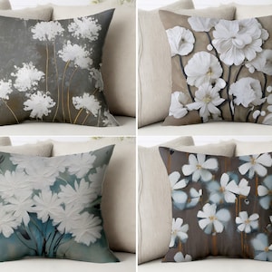 Flores neutras lance capa de almofada na moda branco floral macio flor fronha tendência pintura marrom sham capa de almofada capas de arte simples
