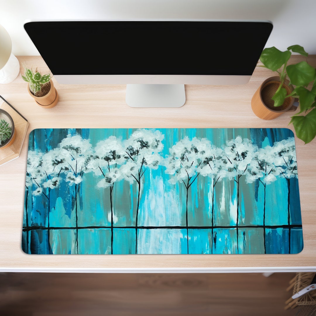 Blue Trees Original Art Desk Mat Marble Desk Mat Painting - Etsy