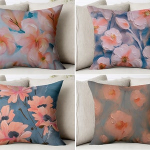 Peach Floral Throw Pillow Cover Trendy Flower Pillowcase Trend Abstract Coral Oil Painting Sham Flowers Cushion Case Covers Artwork Art