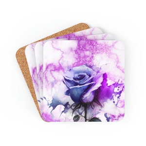 Abstract Art Coasters, Purple Art Coasters, Floral Coasters, Purple Coasters, Flower Coasters, Rose Coasters, Square Coasters