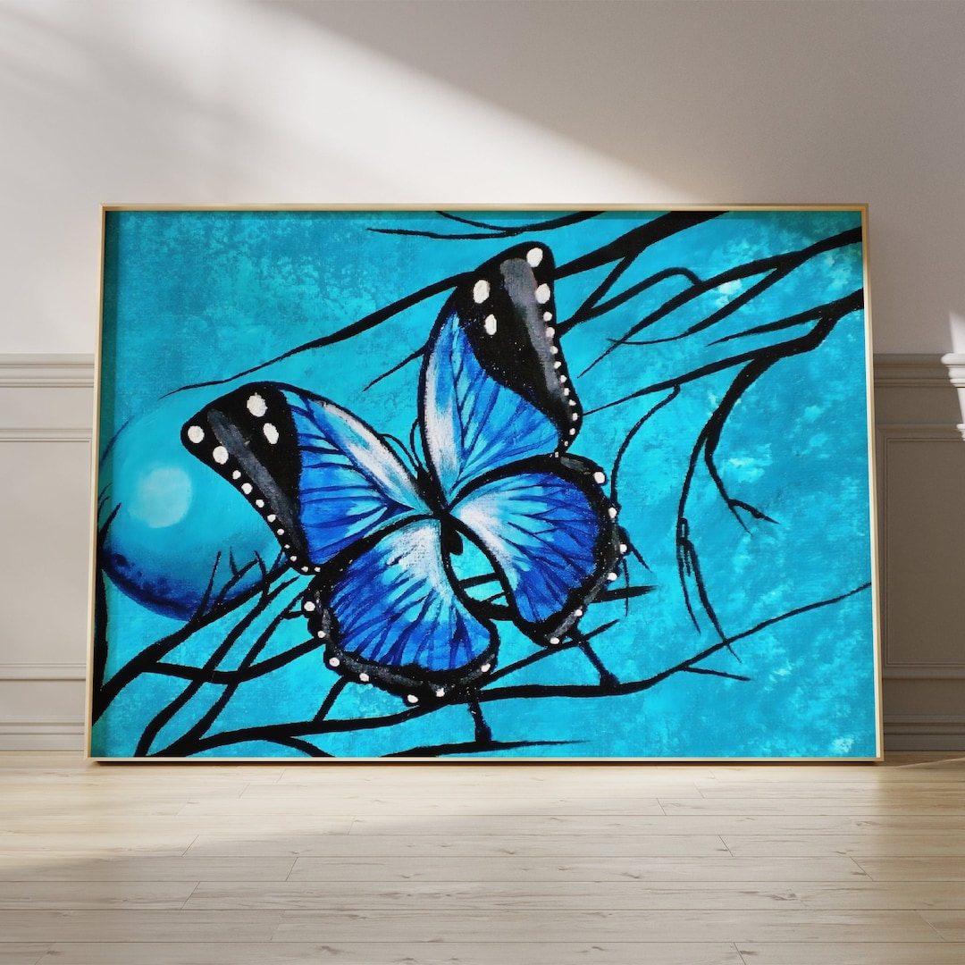 Original Artwork Blue Butterfly Art Print, Morpho Painting, Butterflies