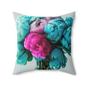 Turquoise Peony Throw Pillow, Peony Throw Pillow, Peony Accent Pillow, Floral Throw Pillow, Floral Accent Pillow, Turquoise Pillow