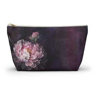 Peony Makeup Bag, Peony Cosmetics Bag, Peony Accessories Bag, Plum Makeup Bag, Floral Makeup Bag, Floral Cosmetics Bag