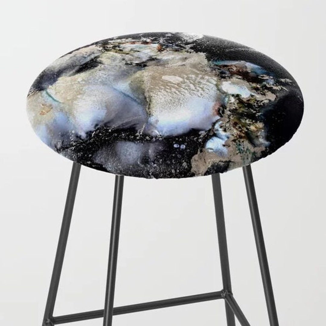 Abstract Art Black Bar Stool, Vegan Leather Bar Stool, Black White ...