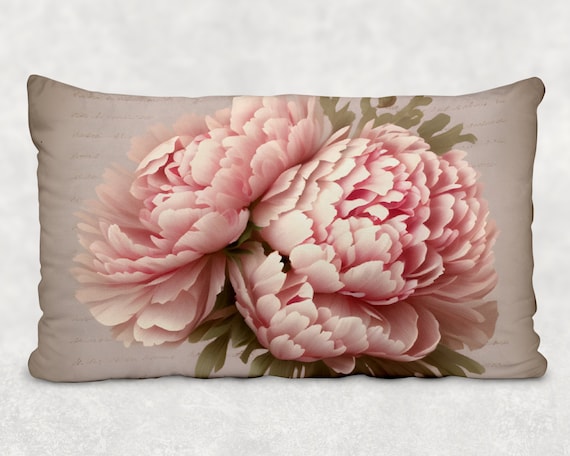 Light Pink PEONIES Shabby Chic Lumbar Pillow Floral Blush