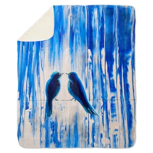 Blue Birds Sherpa Fleece Blanket, Super Soft Thick Plush Bluebirds Love Birds Rain Throw Blanket with Original Art, 50 x 60, 60 x 80
