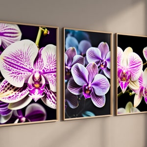 Purple Floral Wall Art Set Of 3 Orchid Prints Home Decor Flower Flowers Orchids Photography Modern Artwork Chic Wall Giclee Print Photo