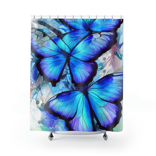 Blue Butterfly Shower Curtain Etsy