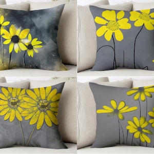 Flores amarelas capa de almofada amarelo e cinza na moda floral macio flor fronha pintura sham capa de almofada capas de arte simples