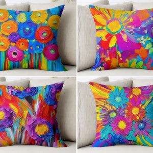 Stunning Colorful Floral Pillow Covers Trendy Flower Pillowcase Trend Abstract Painting Sham Flowers Cushion Case Cover Bright Artwork Art