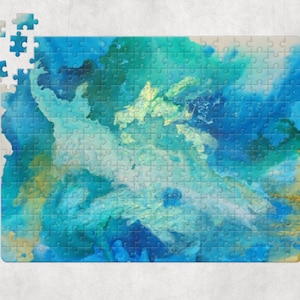 Abstract Original Art Puzzle &#39;Call of the Ocean&#39;, Unique Artwork Turquoise Modern Coastal Beach Puzzle, Housewarming Gift, Gift Under 30