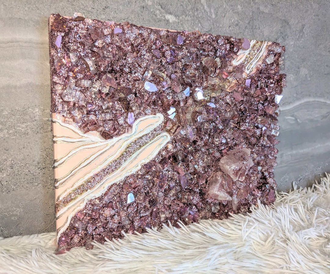 Mini Geode Art, Desk and Shelf Decor, Small Rose Gold Agate Artwork