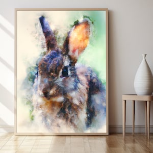 Impresión del arte de la acuarela del conejo, decoración del vivero del bosque, arte del conejito salvaje, arte animal del bosque, impresión de la ducha del bebé del conejito, nuevo regalo del bebé