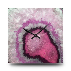 Pink Agate Abstract Wall Clock | Square Wall Clock | Round Wall Clock | Pink Wall Clock | Abstract Art Clock | Pink Geode Clock