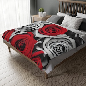 Velveteen Minky Blanket (Two-sided print), Red Roses Blanket, Red Blanket, Roses Blanket, Rose Blanket, Flower Blanket, Floral Blanket