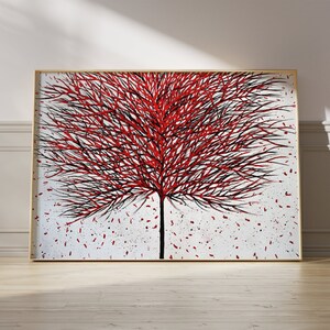 Original Artwork Autumn Tree Art Print, Fall Painting Artwork, Red Black White Trees Wall Decor, Modern Abstract Hand Painted Home Hanging
