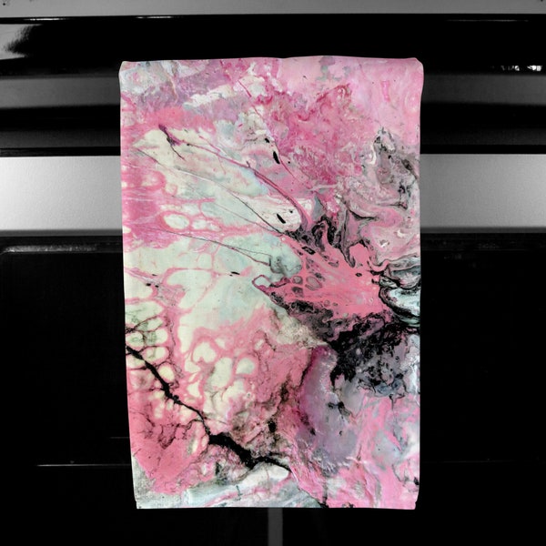 Pink Kitchen Towel, Abstract Kitchen Towel, Pink Tea Towel, Mint Art Towel, Kitchen Towel, Tea Towel, Pink Kitchen Decor, Pink Kitchen