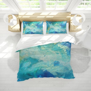 Turquoise Abstract Art Comforter, All Season Comforter, Ocean Bedding, Twin, Queen and King Sizes, Original Art Bedspread, Artwork Blanket