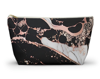 Rose Gold Black Accessory Pouch, Black Marble Pouch, Black Marble Cosmetics Bag, Black Cosmetics Bag, Rose Gold Makeup Bag