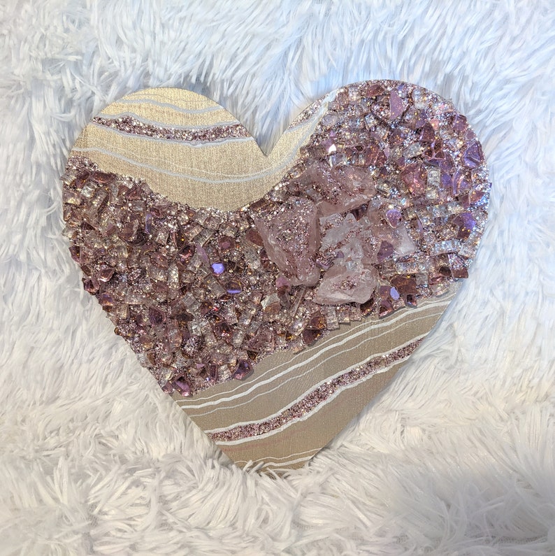 Heart Geode Art Desk and Shelf Decor Small Pink Agate Etsy