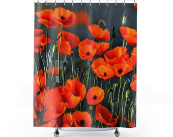 Orange Poppy Shower Curtains, Poppy Shower Curtains, Shower Curtain, Shower Curtains, Orange Shower Curtain, Orange Shower Curtains