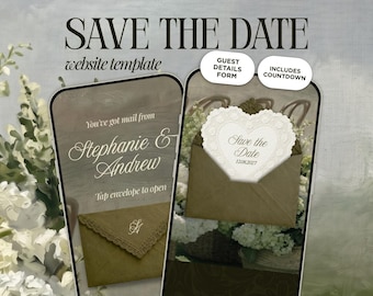 Olivgrün Save The Date Hochzeitswebsite Vorlage | Elegante Animierte Einladung | Sofortiger Zugriff