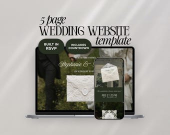 Ethereal Wedding Website Template Canva | Green Digital Invitation with Built-in RSVP | Instant Access