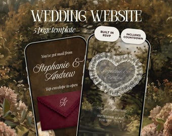 Burgundy Wedding Website Template Canva | Old Money Digital Invitation with Built-in RSVP | Instant Access