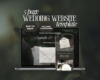Erdige Hochzeit Website Vorlage Canva | Grüne digitale Einladung mit eingebauter Antwortkarte | Sofortiger Zugriff
