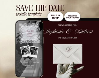 Burgund Save The Date Hochzeitswebsite Vorlage | Animierte Einladung | Sofortiger Zugriff