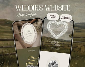 Website-Vorlage für westliche Hochzeiten (Canva) | Grüne digitale Einladung mit integrierter Antwortfunktion | Sofortiger Zugriff
