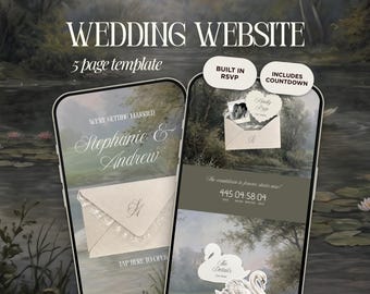 Hochzeit Website Template Canva | Vintage Schwanensee Hochzeitseinladung, Antwortkarten & Countdown | Bearbeitbare digitale Reihe