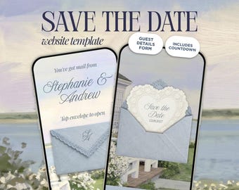 Dusty Blue Save The Date Hochzeitswebsite Vorlage | Floral lebhafte Einladung | Sofortiger Zugriff