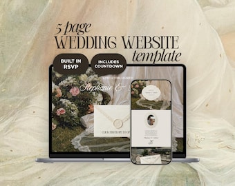 Luxus Romantische Hochzeit Website Vorlage Canva | Grüne digitale Einladung mit eingebauter Antwortkarte | Sofortiger Zugriff