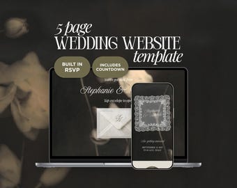 Vintage Hochzeit Website Template Canva | Braun & Grün Digitale Einladung mit eingebauter Antwortkarte | Sofortiger Zugriff