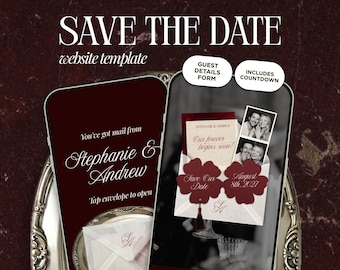 Burgund Save The Date Hochzeitswebsite Vorlage | Elegante Animierte Einladung | Sofortiger Zugriff